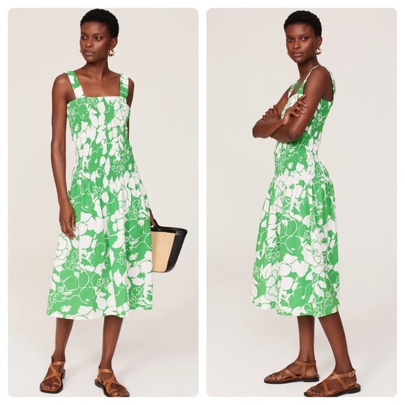 NWOT RAILS Seville Green Lotus Smocked Drop Waist Midi Dress 💚 Large - Picture 2 of 16